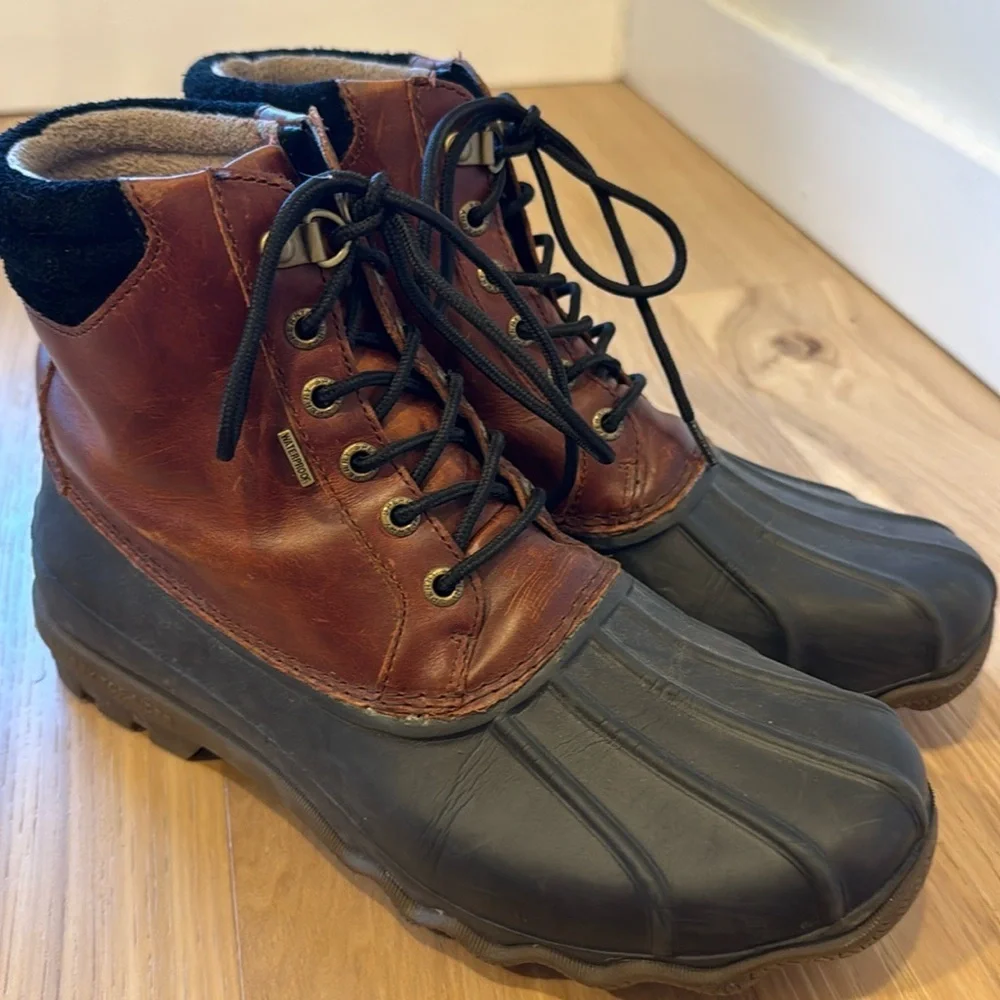 Men's Sperry Brewster Duck Rain Boot US Size 7 Dark Tan Waterproof